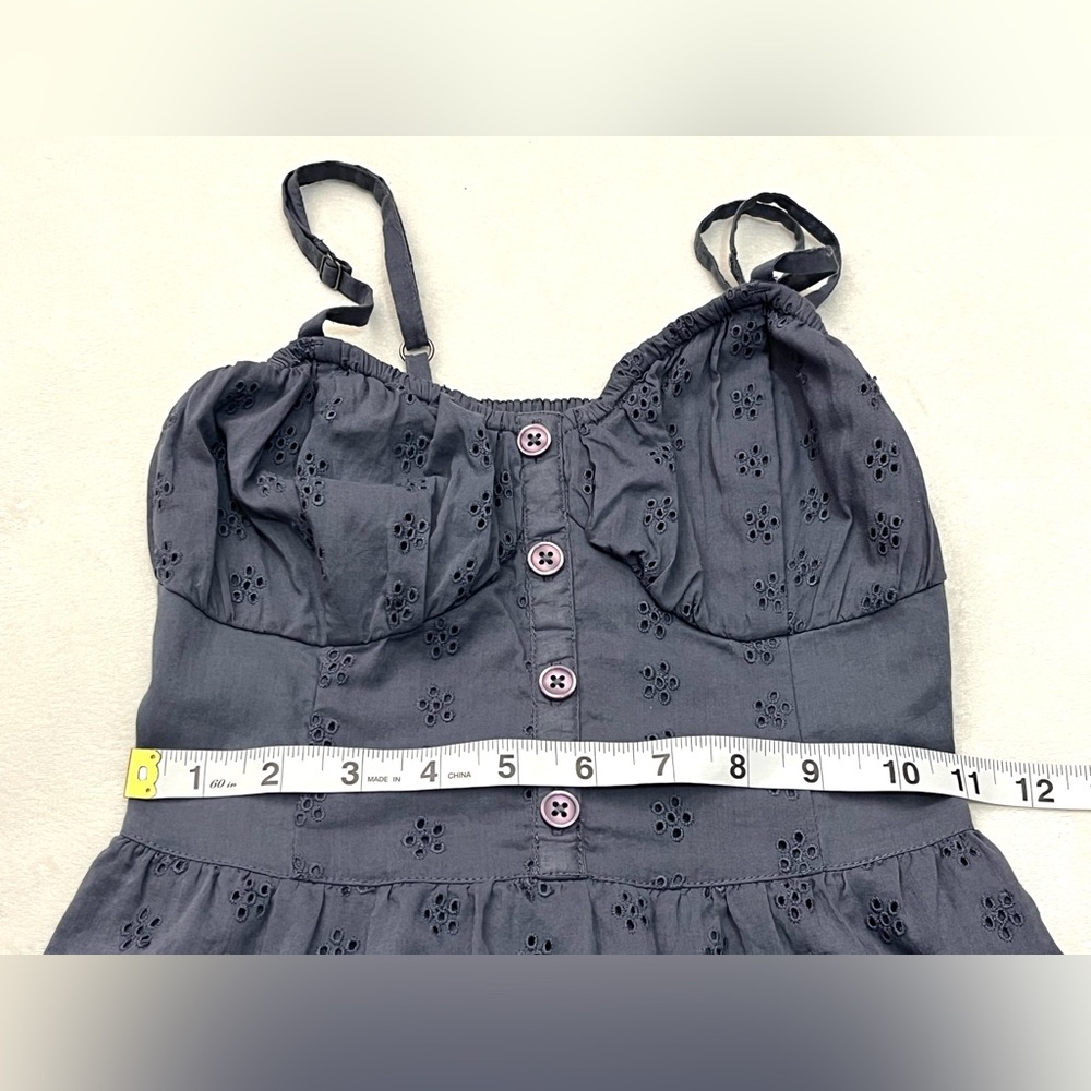 Hollister California Women’s Blue Eyelet Dress with Smocked Top Adjustable Strap - Picture 7 of 15